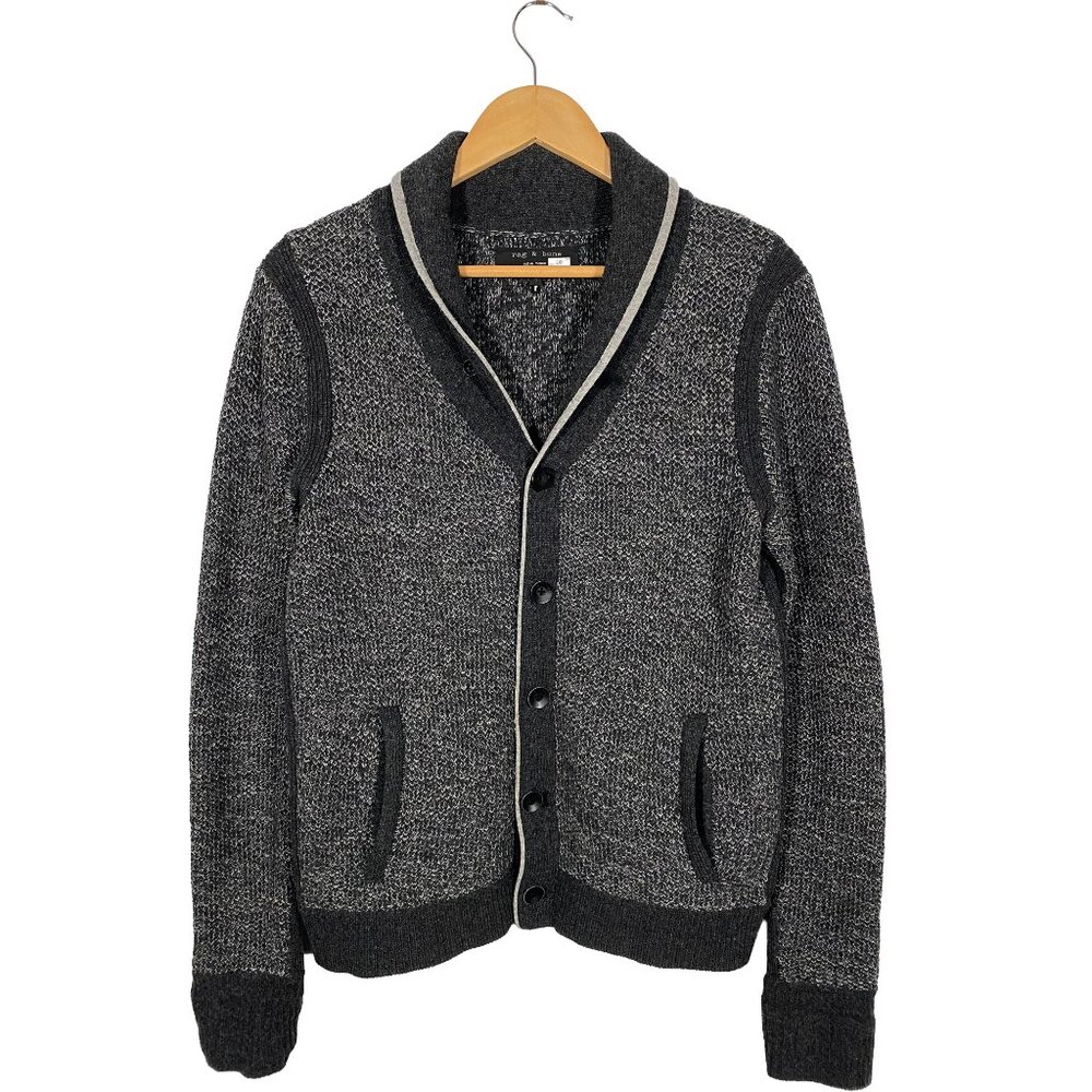 rag & bone 100% Wool Asher Ribbed Shawl Cardigan Gray / Gray men's size Small